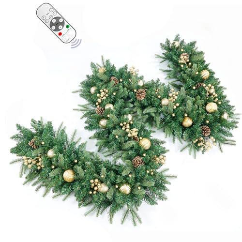 Pre-Lit Artificial Christmas Garland with Dual Color LED Lights and Timer A483