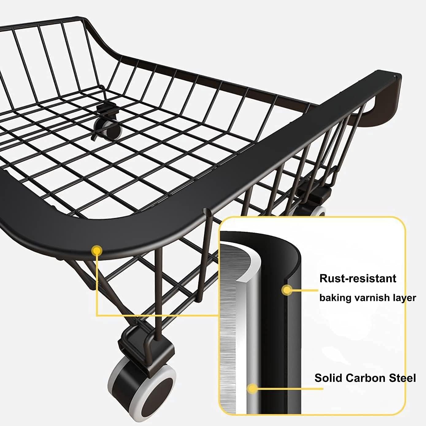 3 Tier Fruit Basket Stand with Wheels, Metal Storage Cart for Kitchen Pantry Q358527