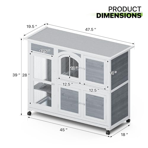 Rabbit Hutch Outdoor 2 Story Bunny House Cage with Wheels and Removable Trays W925