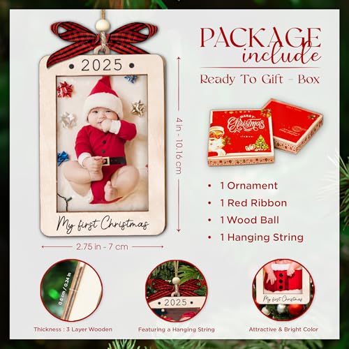 Christmas Ornament Picture Frame - Wooden Landscape Photo Frame for Tree U75225