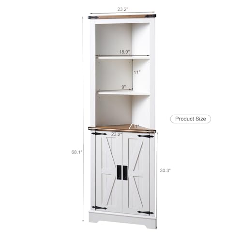 Corner Cabinet with Barn Door Design, Adjustable Shelves K112
