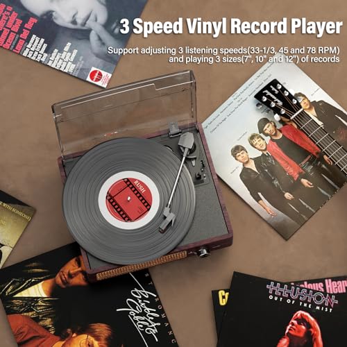 Vinyl Record Player Turntable with Bluetooth and Stereo Speakers, Portable Retro Design R738