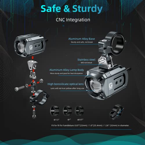 Motorcycle Auxiliary LED Light Kit with Mount Brackets, White/Amber Fog Light, Waterproof 60W K3577