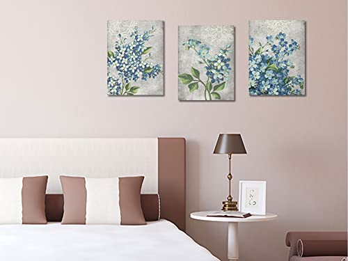 Blue Flowers Canvas Wall Art Floral Blossom Painting Framed for Bedroom Living Room Home Office C305242