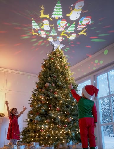 3D Lighted Christmas Star Tree Topper with Rotating Projector K155491