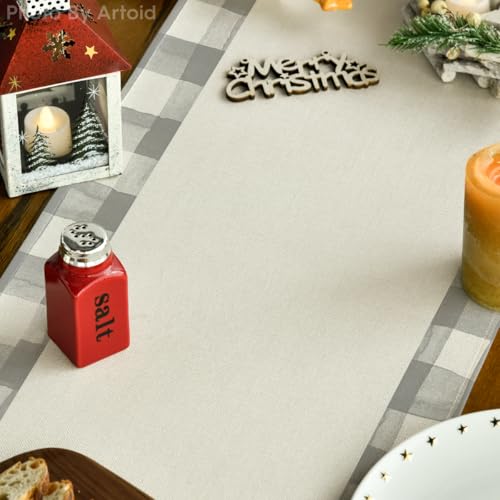Buffalo Plaid Christmas Trees Table Runner, Winter Holiday Kitchen Dining Decor, 13 x 108 Inch A940
