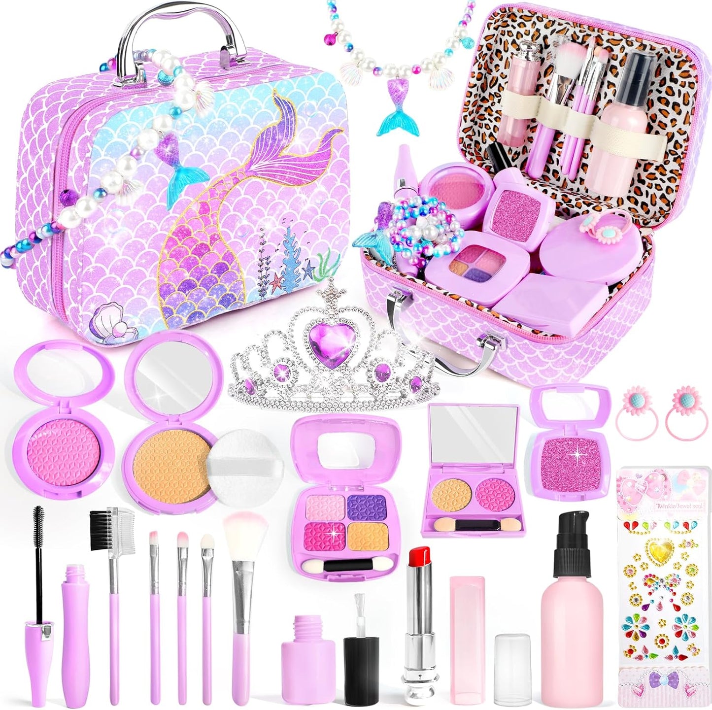 INNOCHEER Pretend Makeup for Toddlers Toys, Fake Makeup Mermaid Toys for Girls Purse, Toddler Makeup Kit Pretend Play Makeup Toys, Toy Mermaid Makeup for Kids, Gifts Toys for 3 4 5 6 7+ Year Old Girls