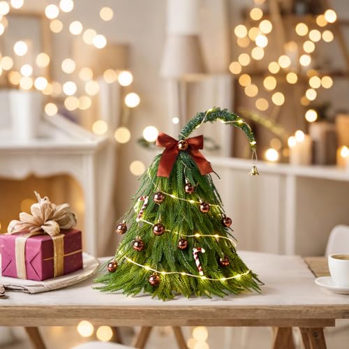 Mini Christmas Tree with 50 LED Lights 24 Inch Tabletop Prelit Artificial Tree J785647