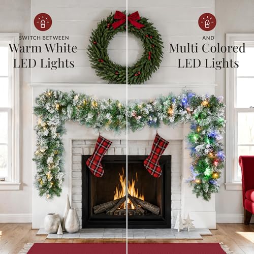 9ft Pre-Lit Christmas Garland for Stairs, Fireplace with 50 Lights W212