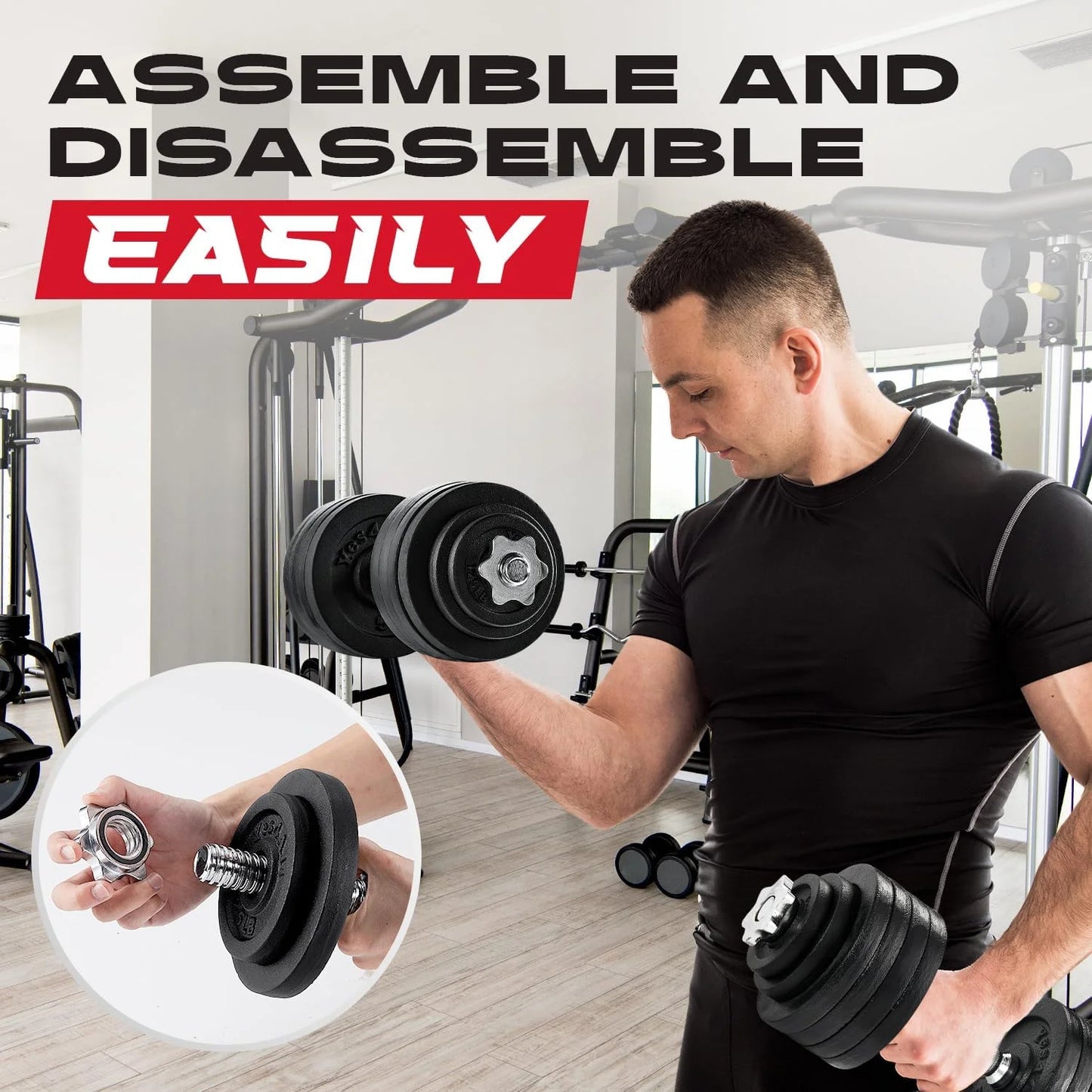 Adjustable Dumbbell Set 105 lbs, Cast Iron Pair for Home Gym K9857