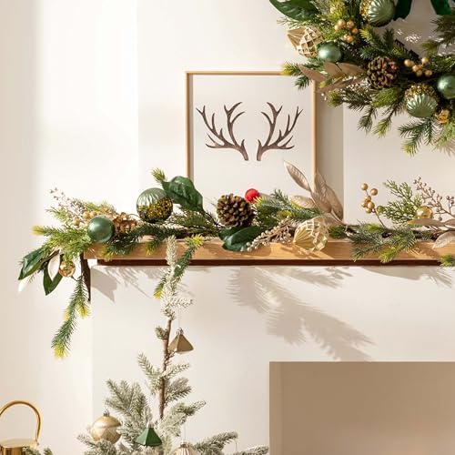 Christmas Garland with Lights, 6Ft Prelit for Mantle, Stairs Railing, Green Gold R97358
