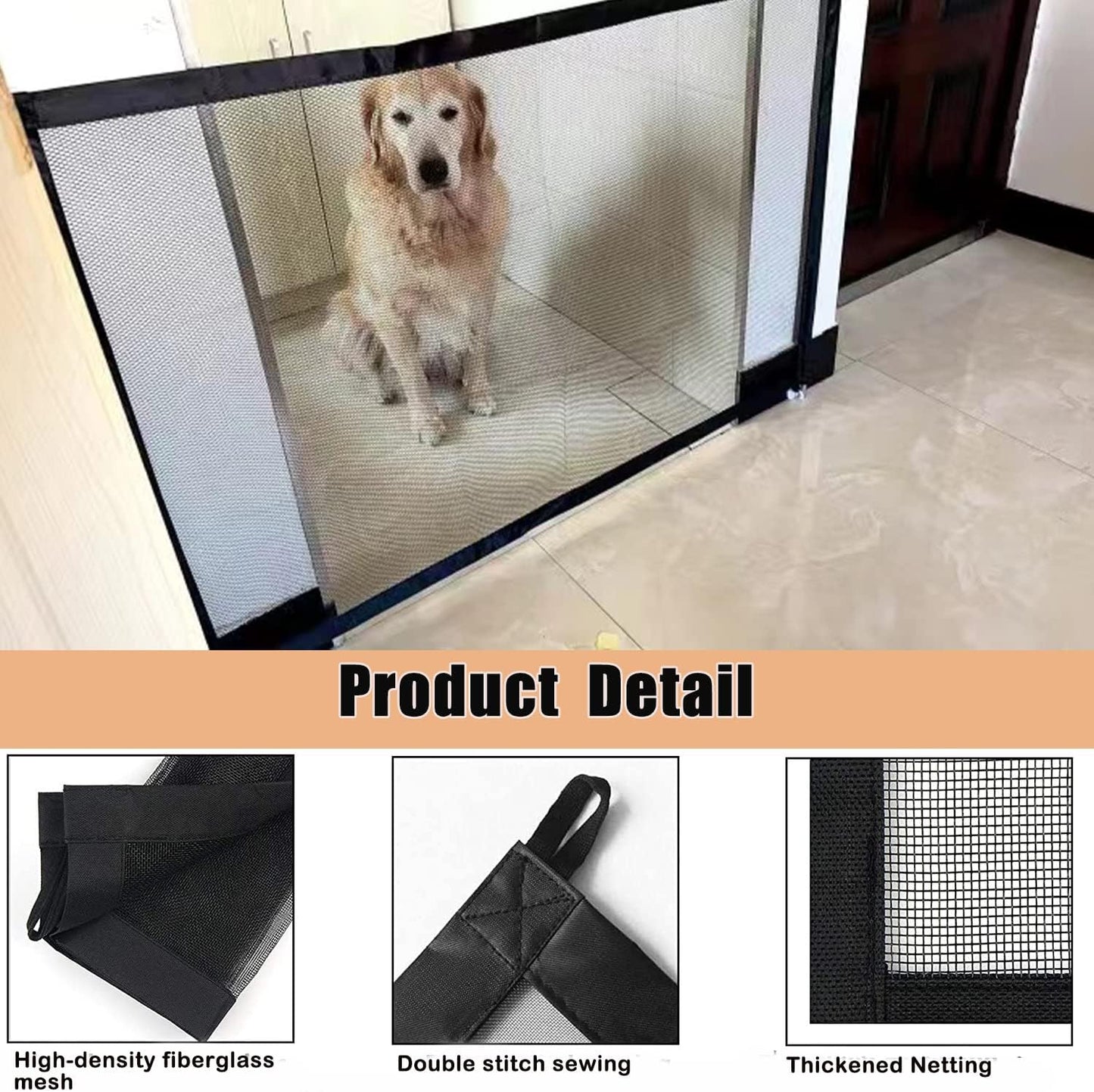 Portable Pet Gate for Doorways, Stairs, No Drill Mesh Safety Fence E931377