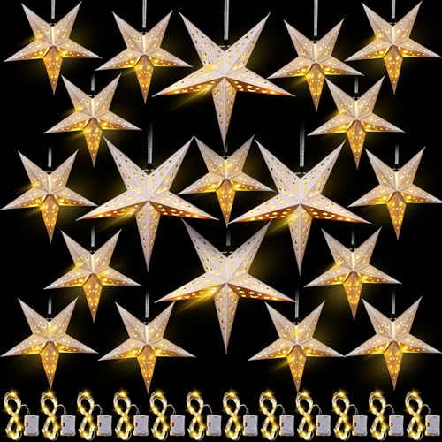 Christmas Paper Star Lanterns with LED Lights Hanging Decor W2538