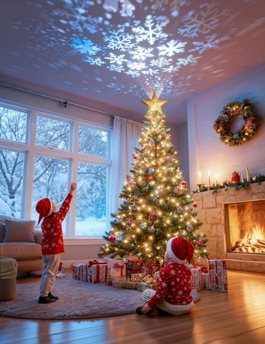 3D Lighted Christmas Star Tree Topper with Rotating Projector K155491