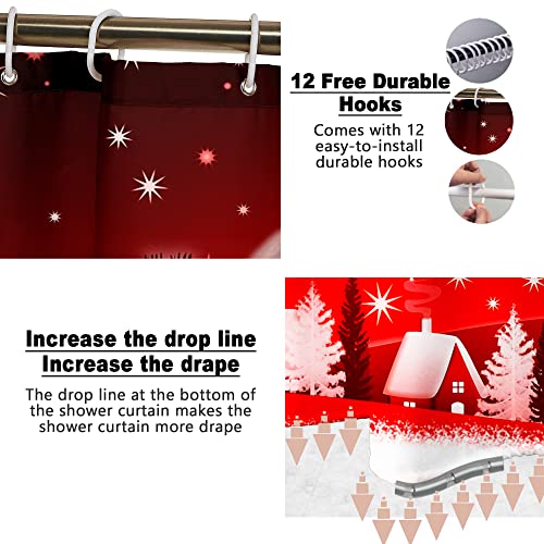 Christmas Bathroom Set with Shower Curtain, Rugs, and Hooks A88035