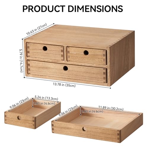Natural Wooden Desktop Organizer with 3 Drawers D235