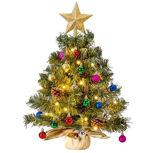 24" Mini Christmas Tree Tabletop Set with LED Lights and Ornaments V8406