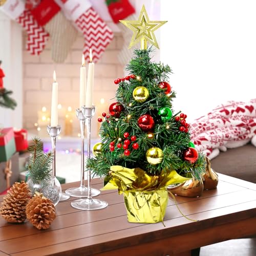 Tabletop Christmas Tree with LED Lights, 22-Inch Pre-Decorated Artificial Tree I848860