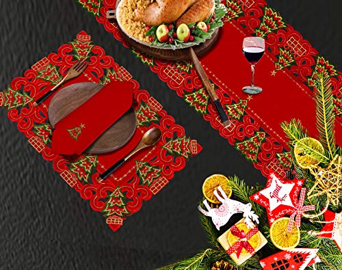 Embroidered Christmas Holly Tree Table Runner, Dresser Scarf, 16 x 72 Inch Z4281