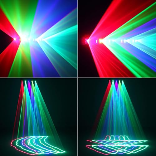 Stage Laser Light, 5 Beam Sound Activated DJ Party Lights with Remote Control O445463