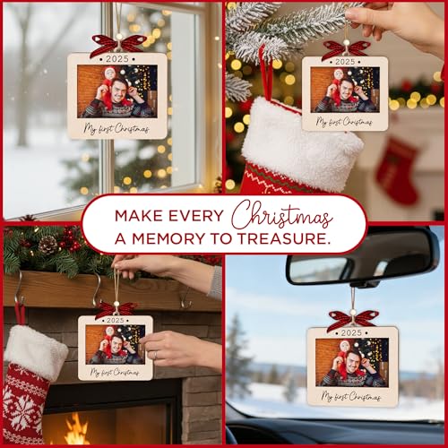 Christmas Ornament Picture Frame - Wooden Landscape Photo Frame for Tree U75225