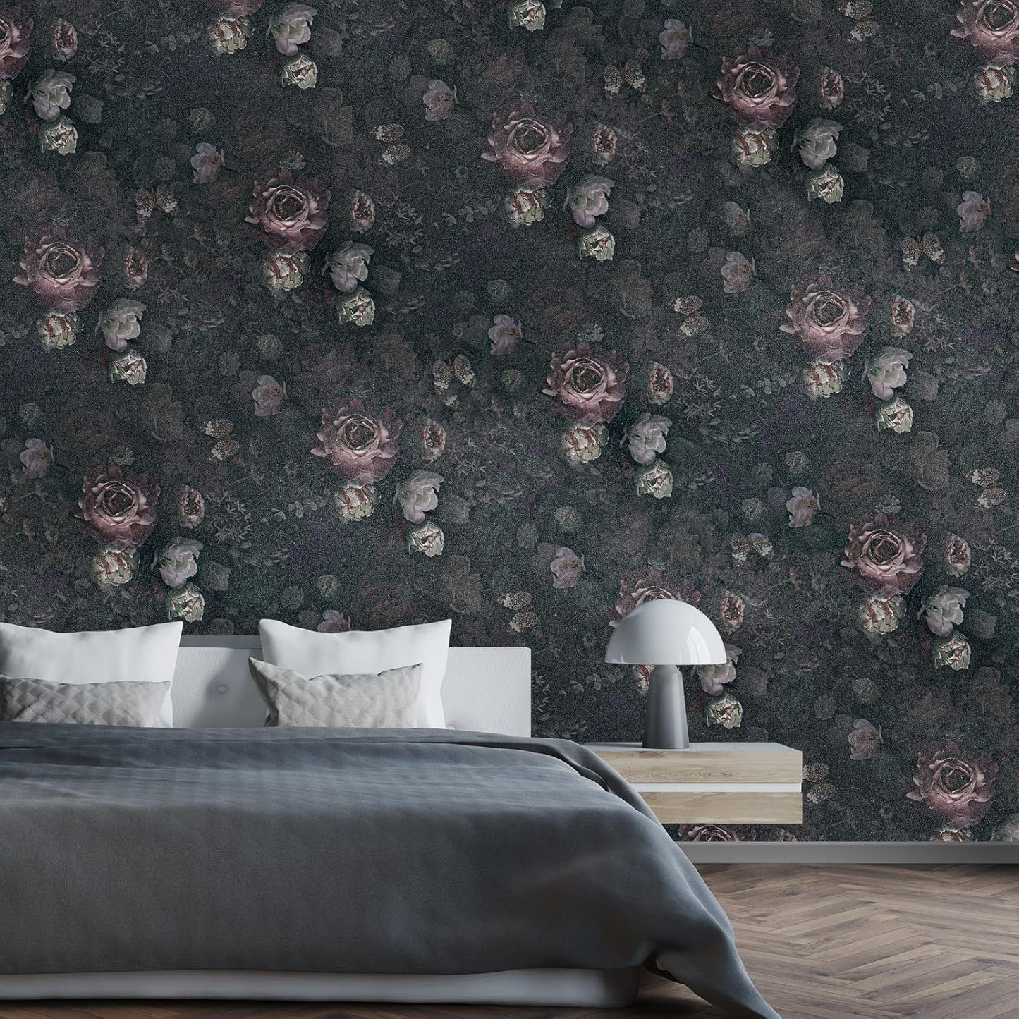 Vintage Dark Floral Peel and Stick Wallpaper Roll for Bedroom Bathroom Q71121