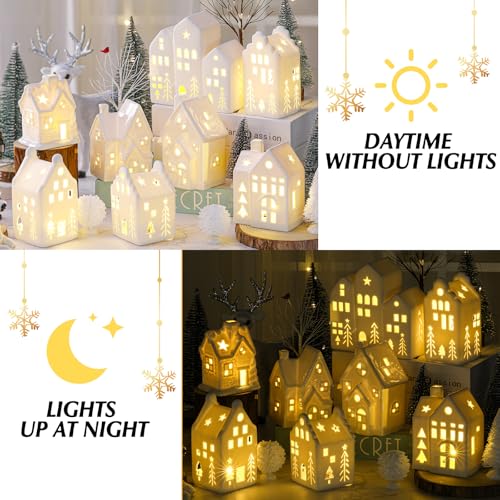 Ceramic Christmas Village Set with LED Houses and Trees H2141