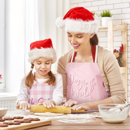 Christmas Aprons Pink Xmas Tree Santa Deer Buffalo Plaid Adjustable Kitchen Cooking B960408