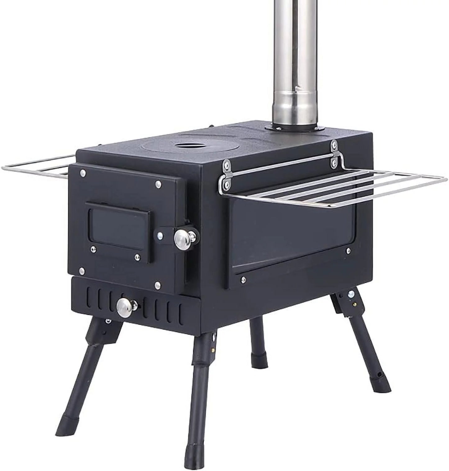Camping Tent Stove with Window and Chimney Pipe, Portable Wood Burning Stove A67642