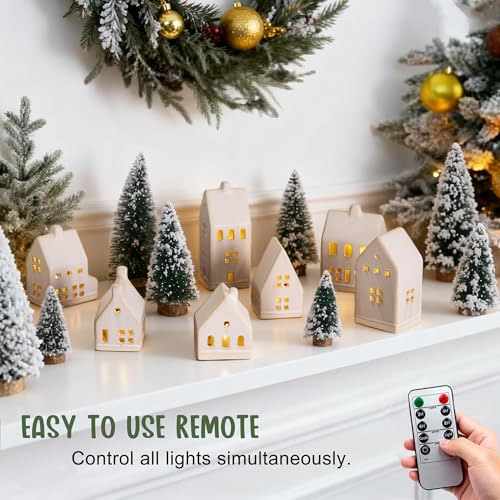 23 Pcs Christmas Village Set with Ceramic Houses, LED Lights and Snow Trees I715