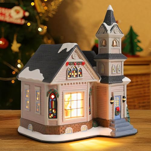 Ceramic Christmas Houses with Warm LED Light S1149