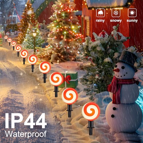 Unicorn Christmas Lollipop Pathway Lights, 10 LED Peppermint String Lights with Stakes M138626