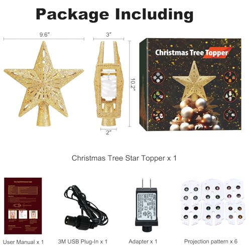 Silver 3D Glitter Christmas Tree Topper with LED Rotating Lights Q176
