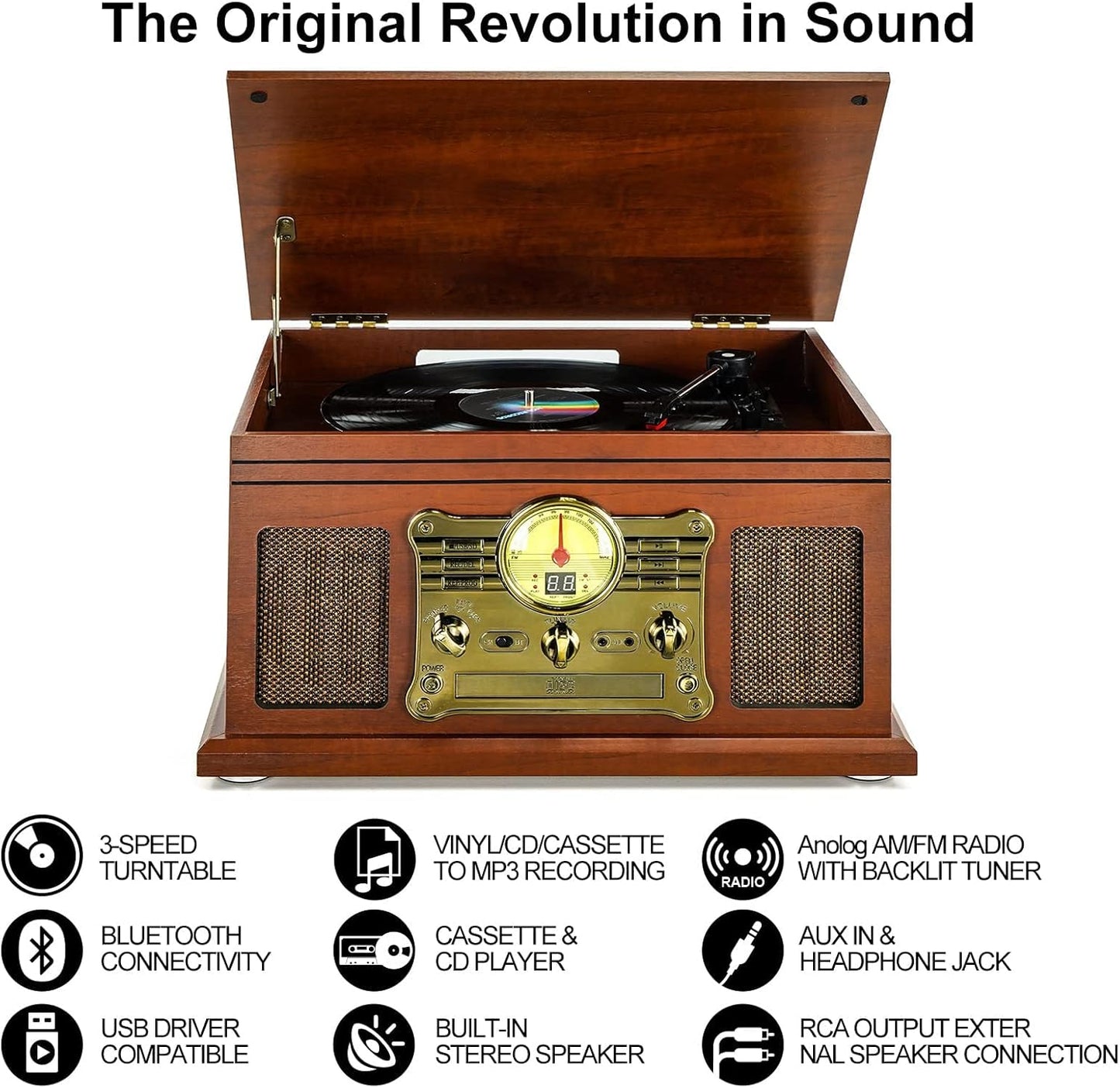 Bluetooth Record Player, 3-Speed Turntable with Speakers, LP to MP3 Converter P39757