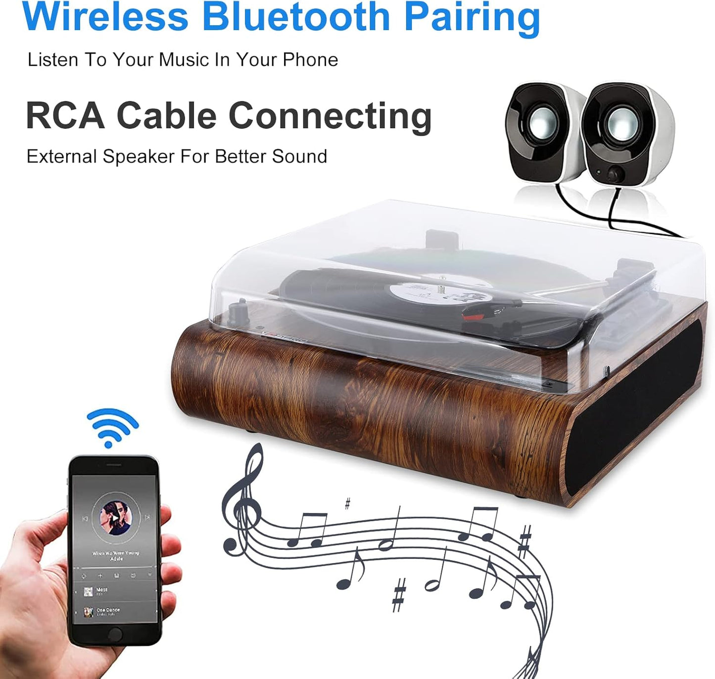 Bluetooth Turntable with Built-in Speakers, Retro Vinyl Player S1155