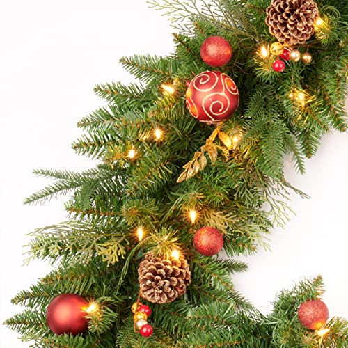 Pre-lit Christmas Garland 9ft with 50 LED Lights, Battery Operated I824