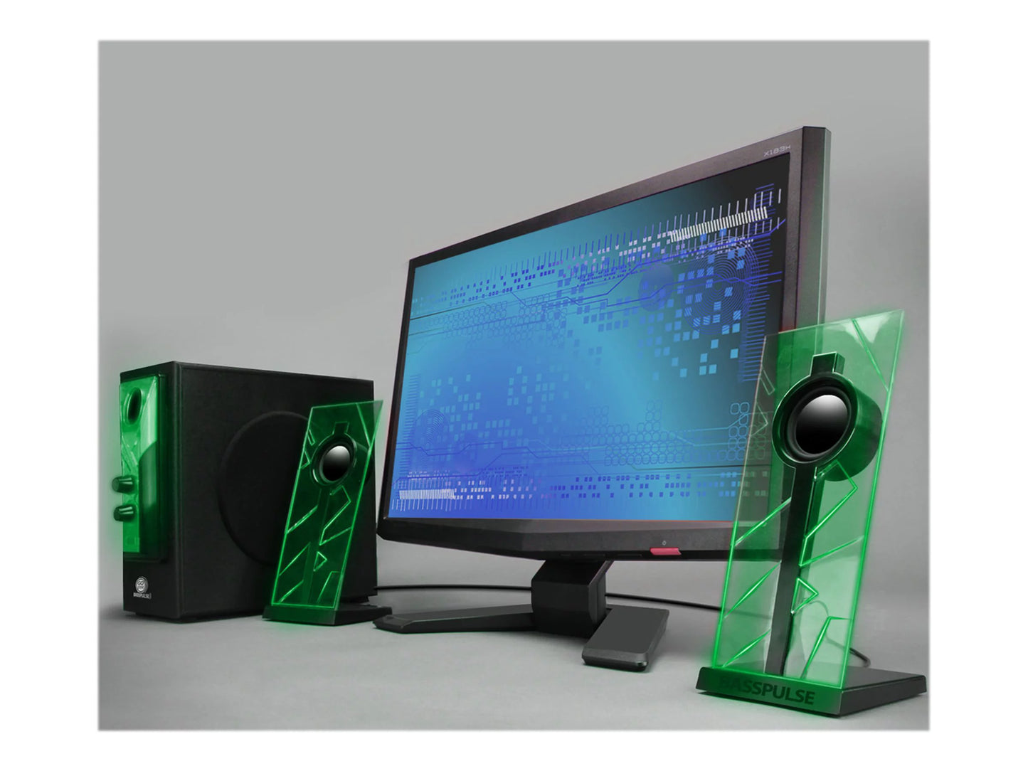 Computer Speakers with Stereo Sound and Green LED Glow I7798
