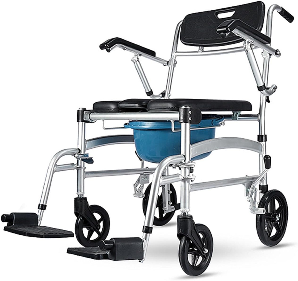 4 in 1 Shower Wheelchair, Portable Shower Chair with Wheels, Bedside Commode Chair, Waterproof Shower Commode Chair for Elderly