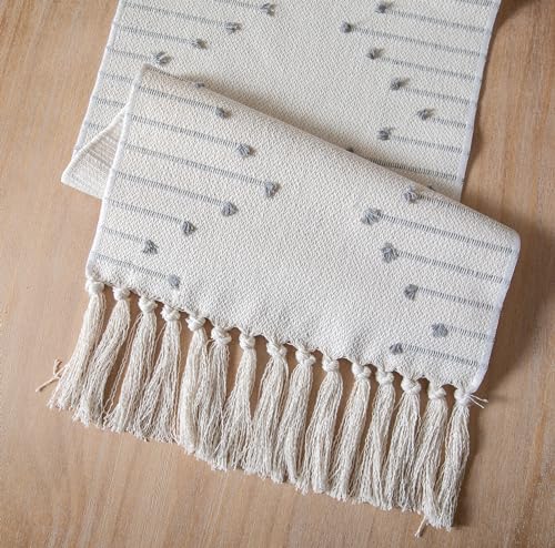 Christmas Table Runner 13 x 90 Inch Natural Cotton Woven with Tassels, Red and Beige U800