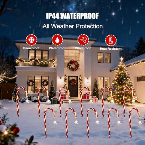 Candy Cane Solar Pathway Lights, 10 Pack, 8 Modes, Waterproof Outdoor Christmas Decor I520847
