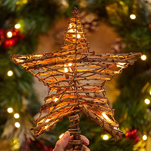 3D Rattan Christmas Tree Star Topper with Lights K600255