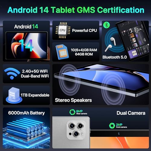 Android Tablet 10 Inch, Octa-Core, 10GB RAM 64GB ROM, 6000mAh Battery I581