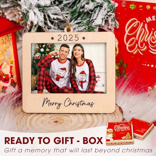 Christmas Ornament Picture Frame - Wooden Landscape Photo Frame for Tree U75225