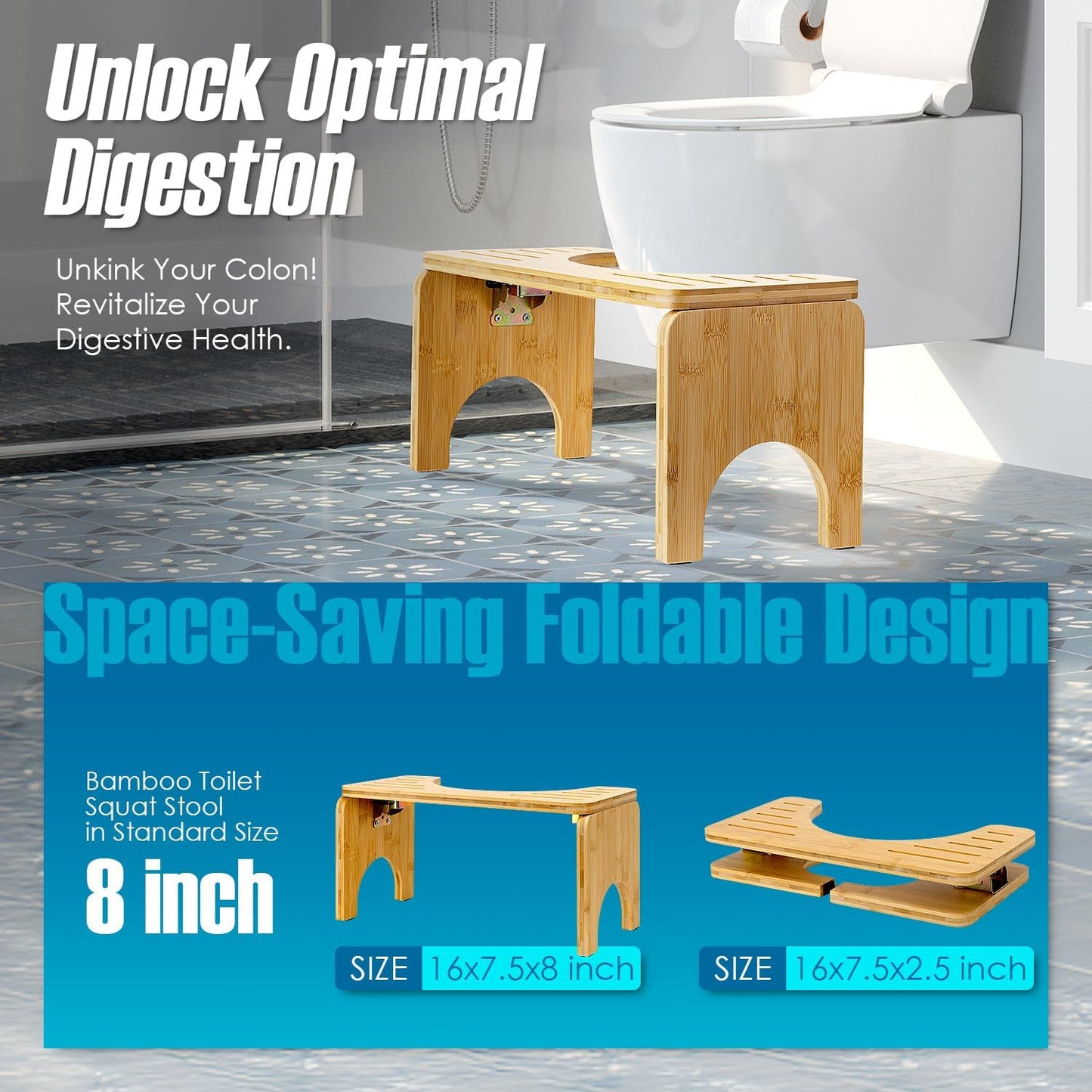 Foldable Bamboo Toilet Squat Stool with Non-Slip Pads X940937