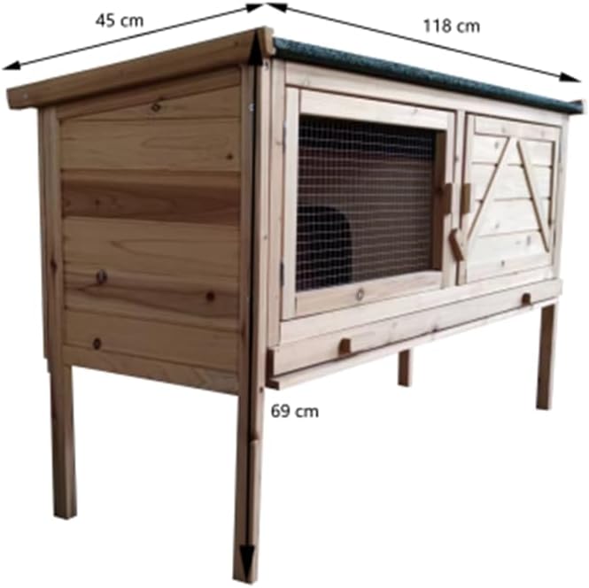 Wooden Rabbit Hutch with Open Roof and Pull Out Tray I815