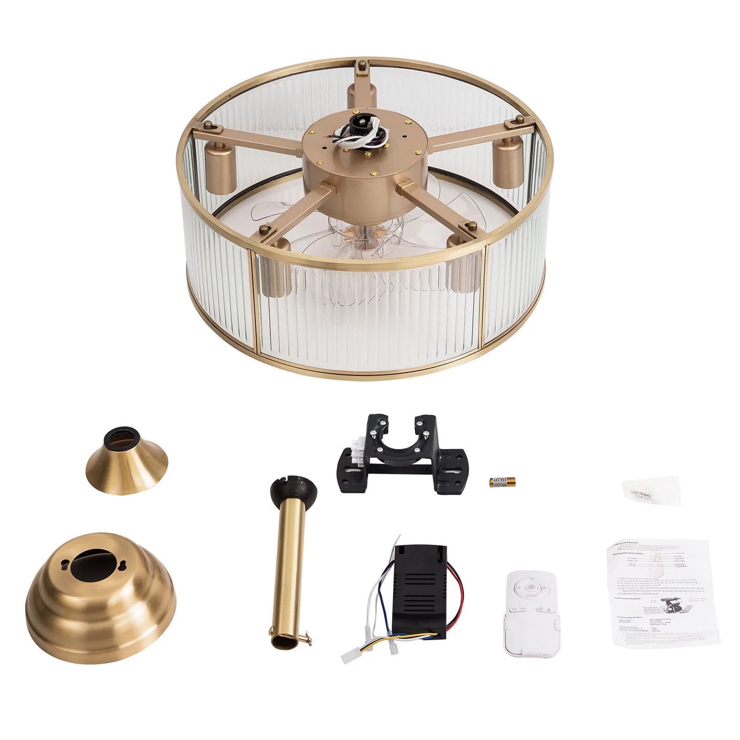 Farmhouse Ceiling Fan Light Gold With Remote Control L2827