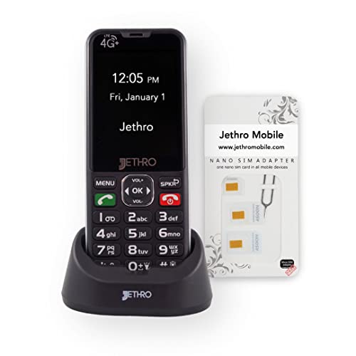 Jethro SC490 4G Unlocked Senior Cell Phone, Big Buttons, Large Screen, includes Charging Dock & SIM Card Adapter, Easy-to-Use for Elderly & Kids, FCC/IC Certified