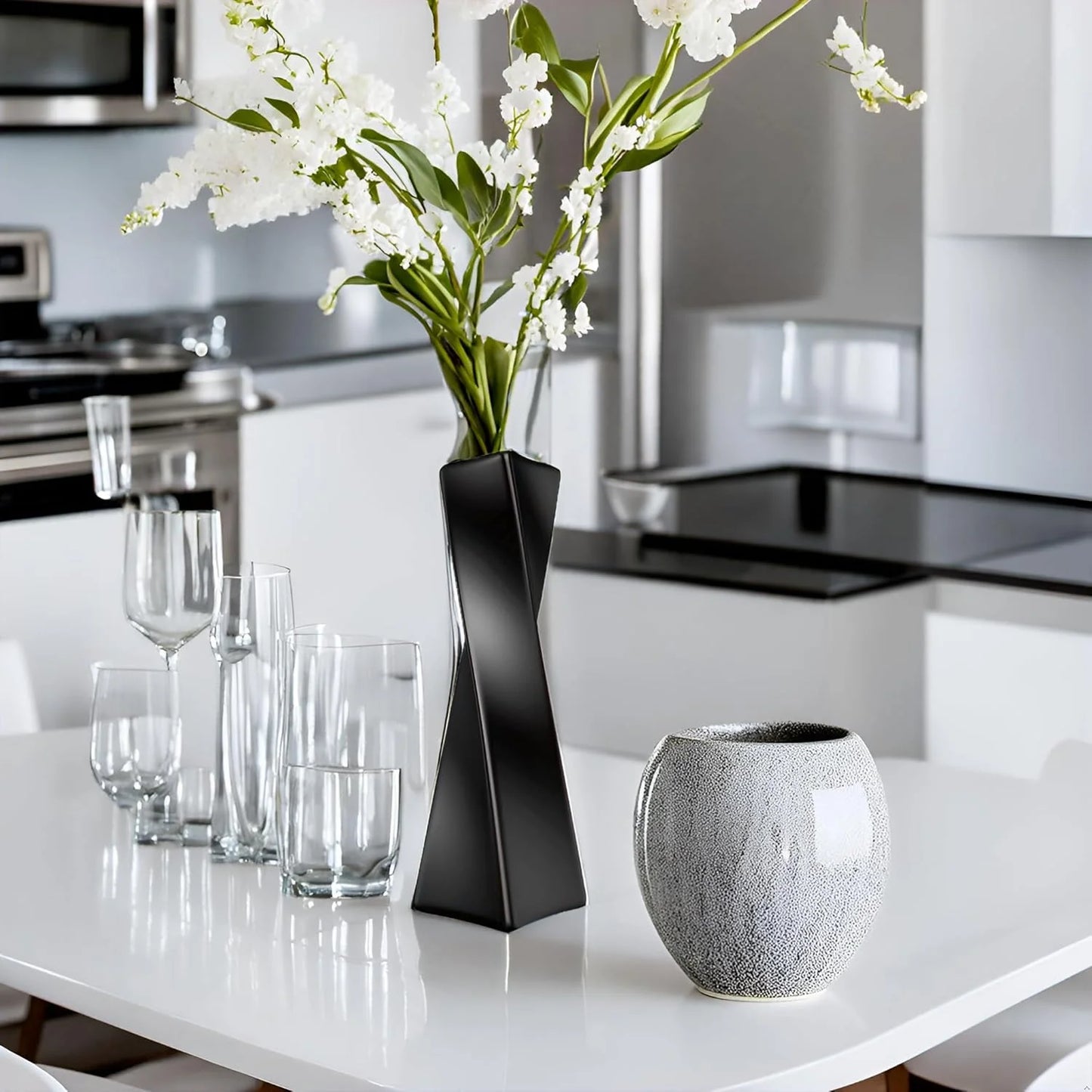Black Ceramic Geometric Vase F3228