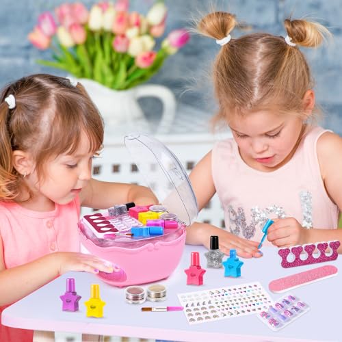 Nail Polish Kit for Girls Ages 7-12, Nail Art Studio with Pink Nail Dryer N565