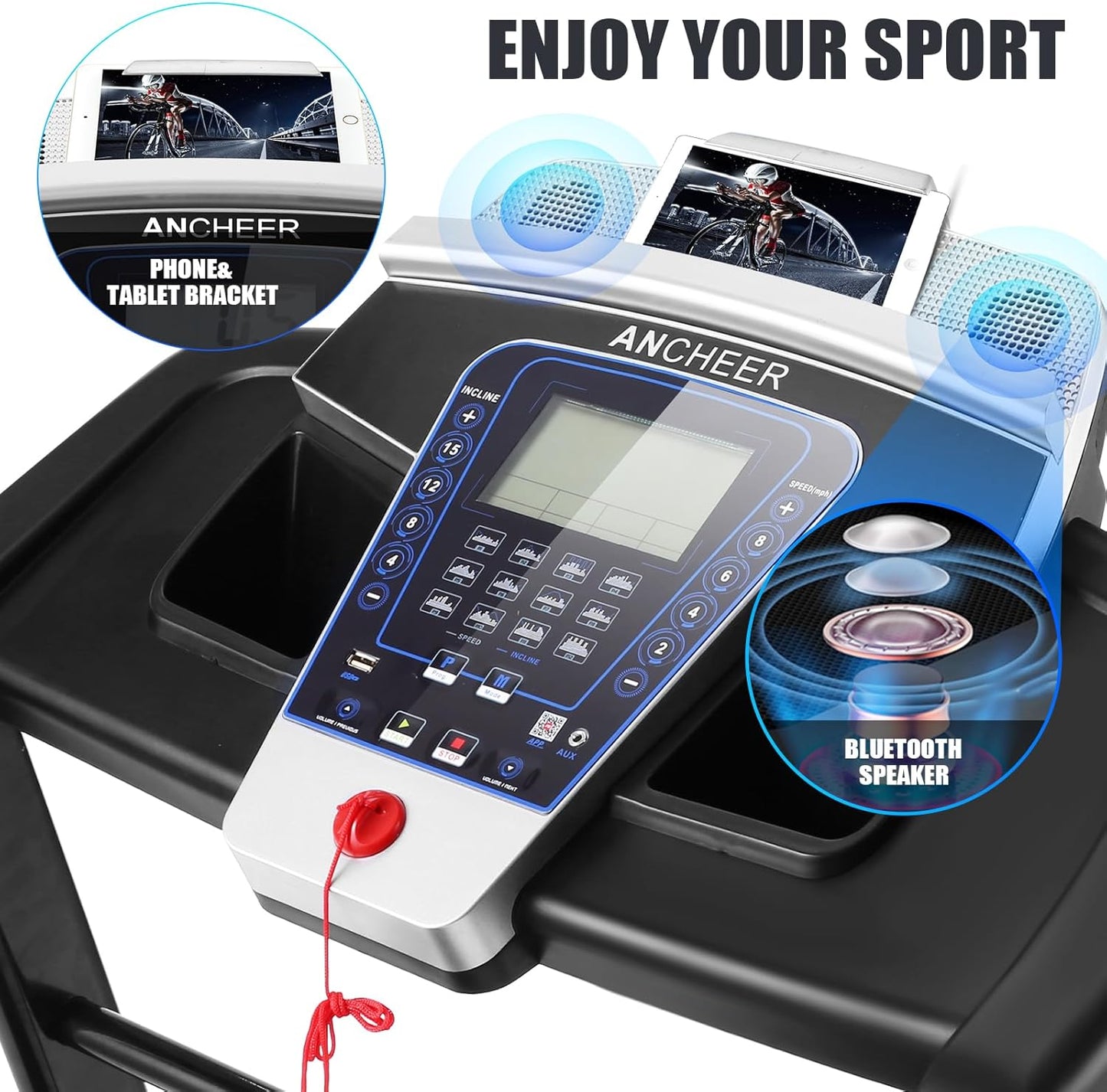 Folding Treadmill with Auto Incline and Bluetooth Speaker M2009